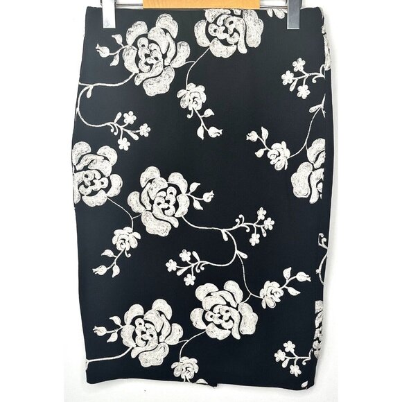 ECI New York Womens Classic Pencil Skirt Floral Embroidered Black Size 4 - Picture 1 of 11